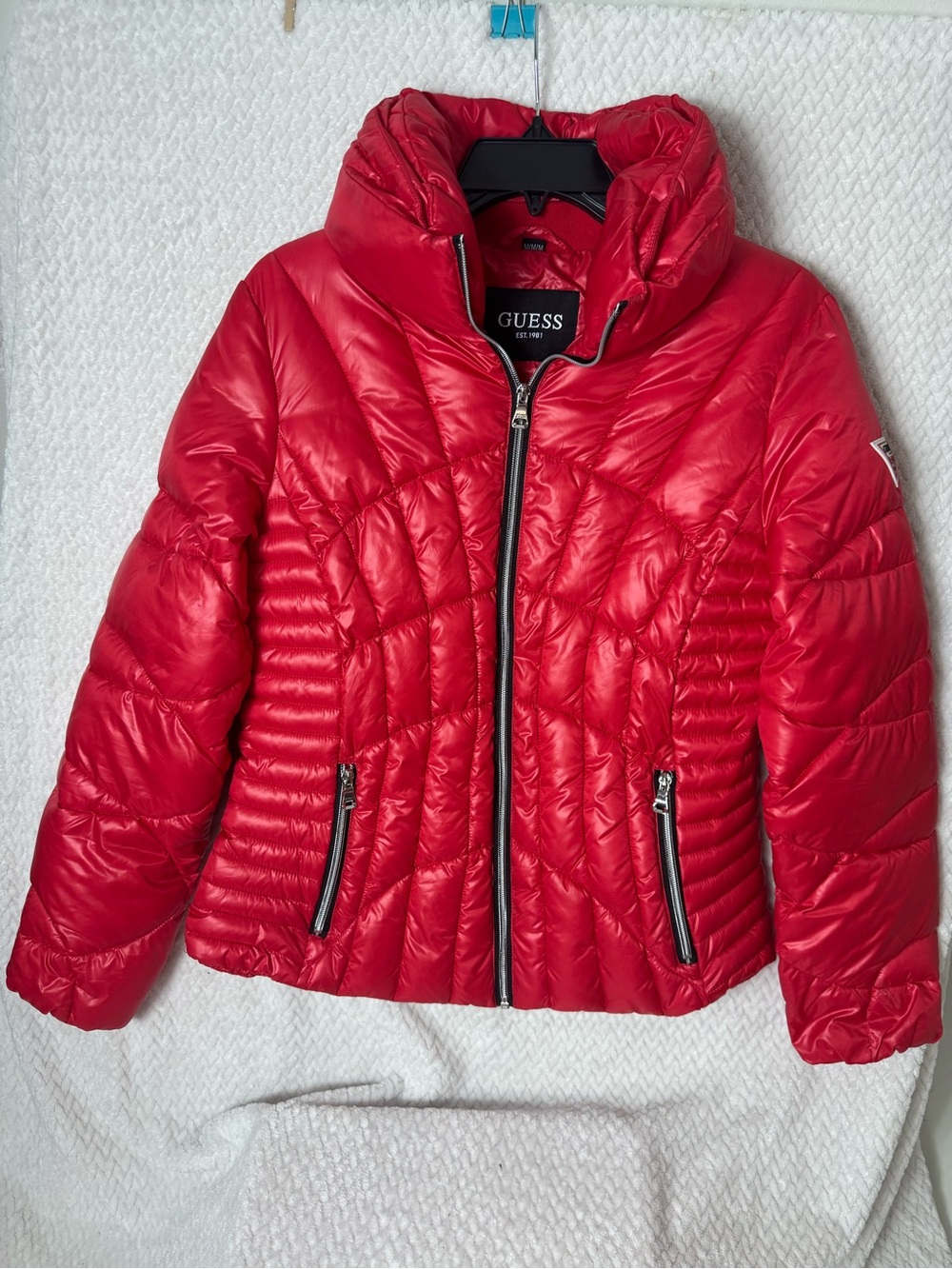 Guess Red Quilted Puffer Jacket